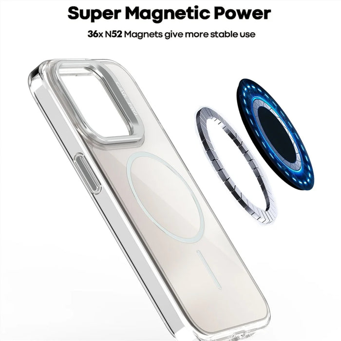 For iPhone 15 Pro Case Compatible with MagSafe TPU + Acrylic Gradient Phone Cover with Kickstand - White - 6