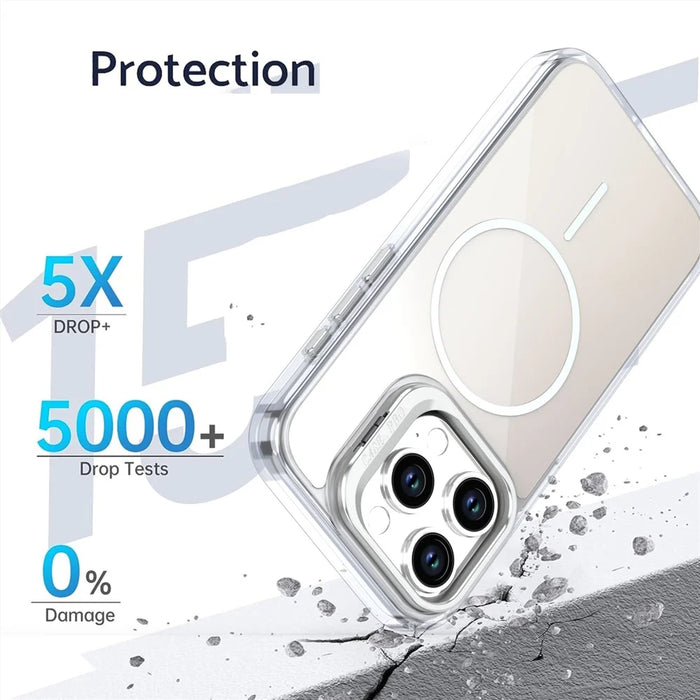 For iPhone 15 Pro Case Compatible with MagSafe TPU + Acrylic Gradient Phone Cover with Kickstand - White - 7