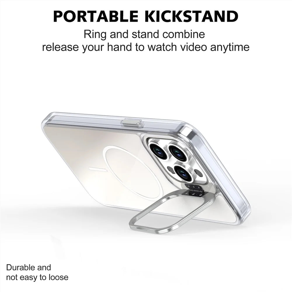 For iPhone 15 Pro Max Case Compatible with MagSafe TPU + Acrylic Gradient Phone Cover with Kickstand - White - 2