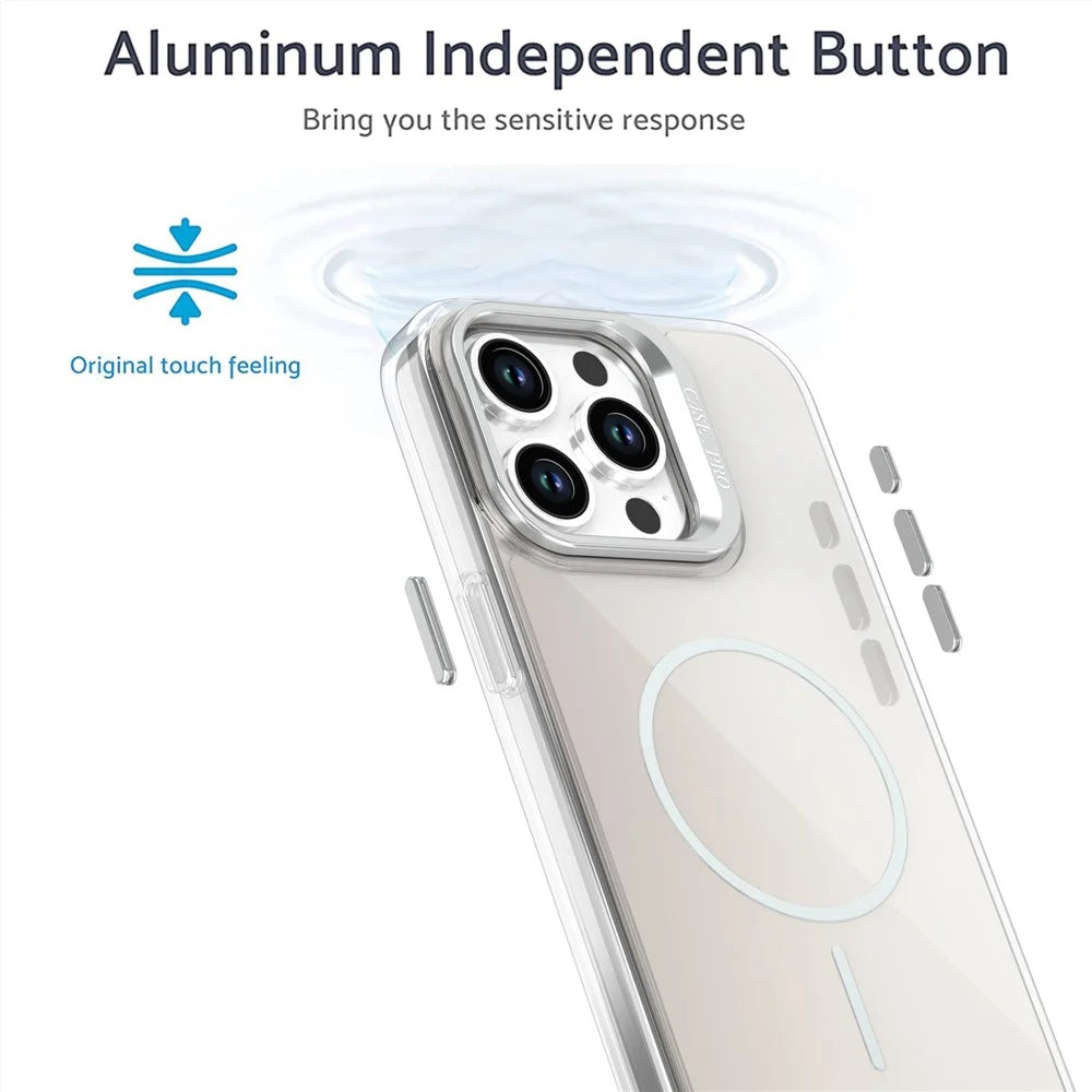 For iPhone 15 Pro Max Case Compatible with MagSafe TPU + Acrylic Gradient Phone Cover with Kickstand - White - 3
