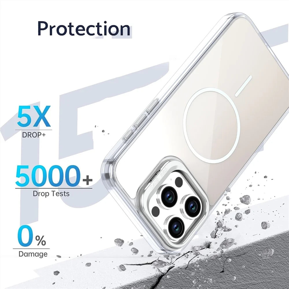 For iPhone 15 Pro Max Case Compatible with MagSafe TPU + Acrylic Gradient Phone Cover with Kickstand - White - 4