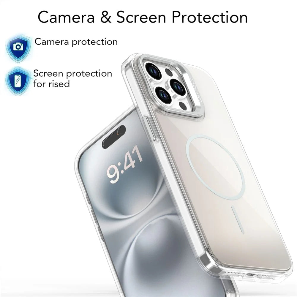For iPhone 15 Pro Max Case Compatible with MagSafe TPU + Acrylic Gradient Phone Cover with Kickstand - White - 5