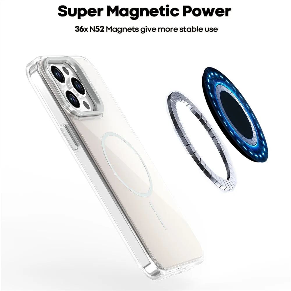 For iPhone 15 Pro Max Case Compatible with MagSafe TPU + Acrylic Gradient Phone Cover with Kickstand - White - 7