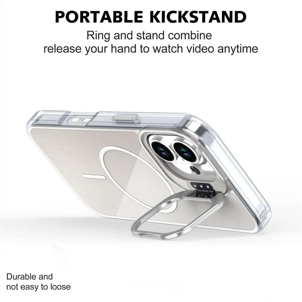 For iPhone 16 Case Compatible with MagSafe TPU + Acrylic Gradient Phone Cover with Kickstand - White - 2