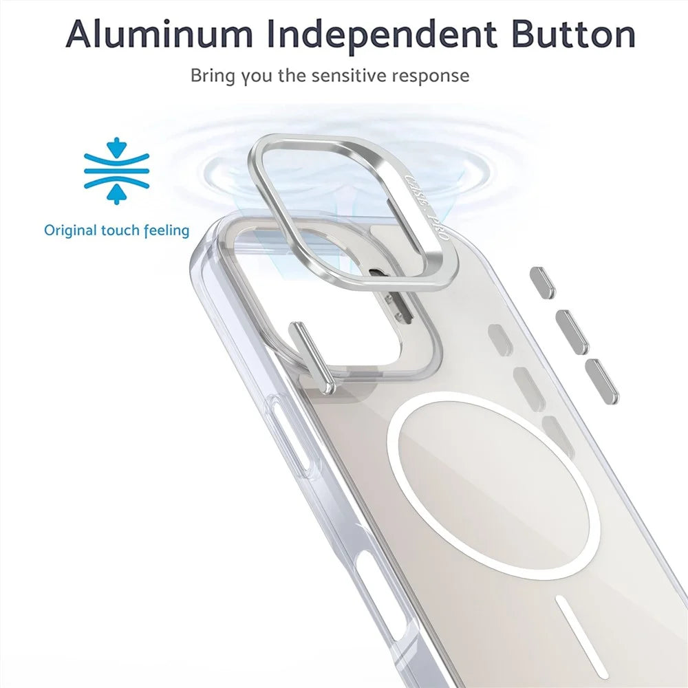 For iPhone 16 Case Compatible with MagSafe TPU + Acrylic Gradient Phone Cover with Kickstand - White - 3