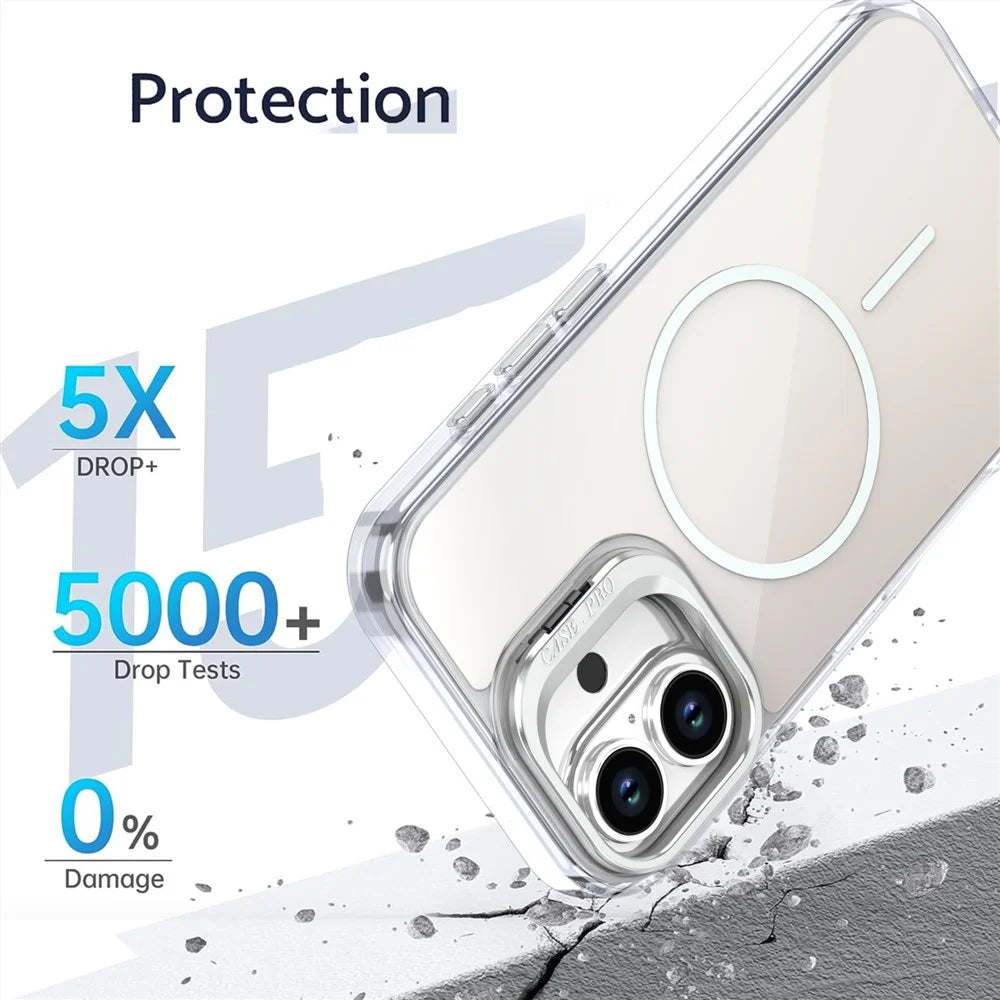 For iPhone 16 Case Compatible with MagSafe TPU + Acrylic Gradient Phone Cover with Kickstand - White - 4