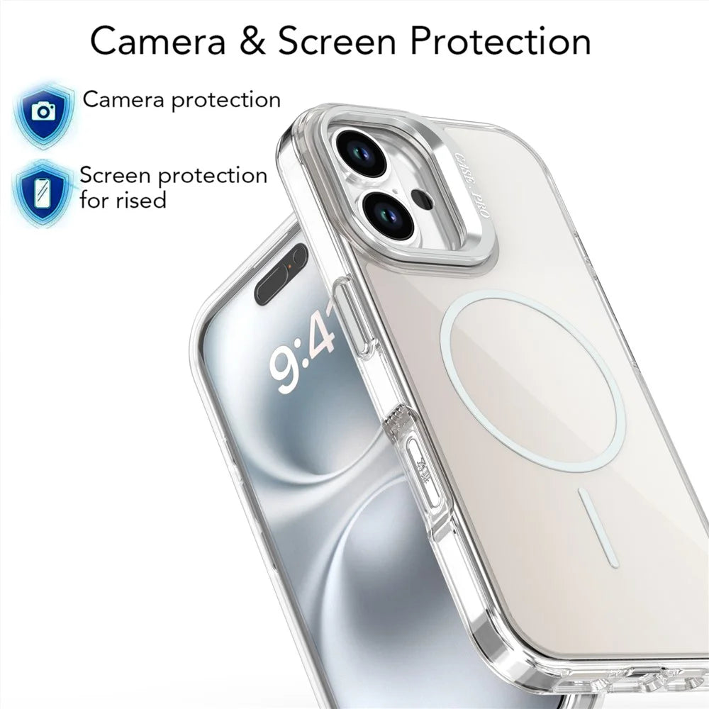 For iPhone 16 Case Compatible with MagSafe TPU + Acrylic Gradient Phone Cover with Kickstand - White - 5