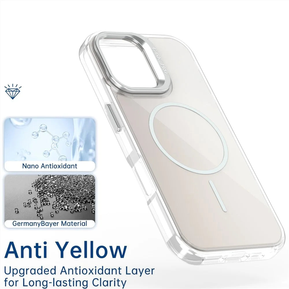 For iPhone 16 Case Compatible with MagSafe TPU + Acrylic Gradient Phone Cover with Kickstand - White - 6