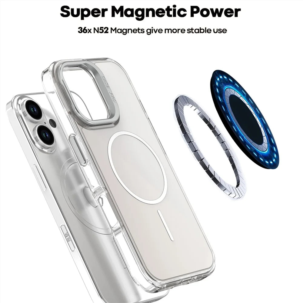 For iPhone 16 Case Compatible with MagSafe TPU + Acrylic Gradient Phone Cover with Kickstand - White - 7