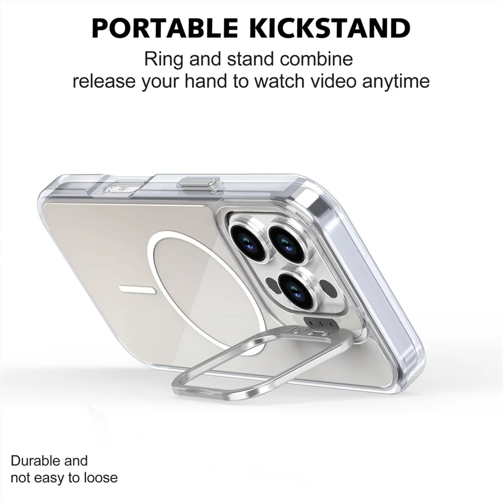 For iPhone 16 Pro Case Compatible with MagSafe TPU + Acrylic Gradient Phone Cover with Kickstand - White - 3