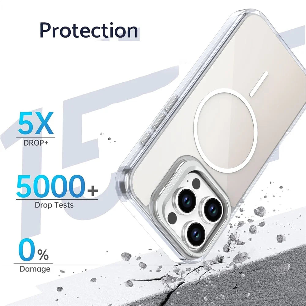 For iPhone 16 Pro Case Compatible with MagSafe TPU + Acrylic Gradient Phone Cover with Kickstand - White - 4