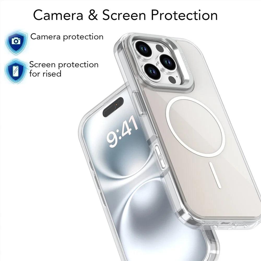 For iPhone 16 Pro Case Compatible with MagSafe TPU + Acrylic Gradient Phone Cover with Kickstand - White - 5