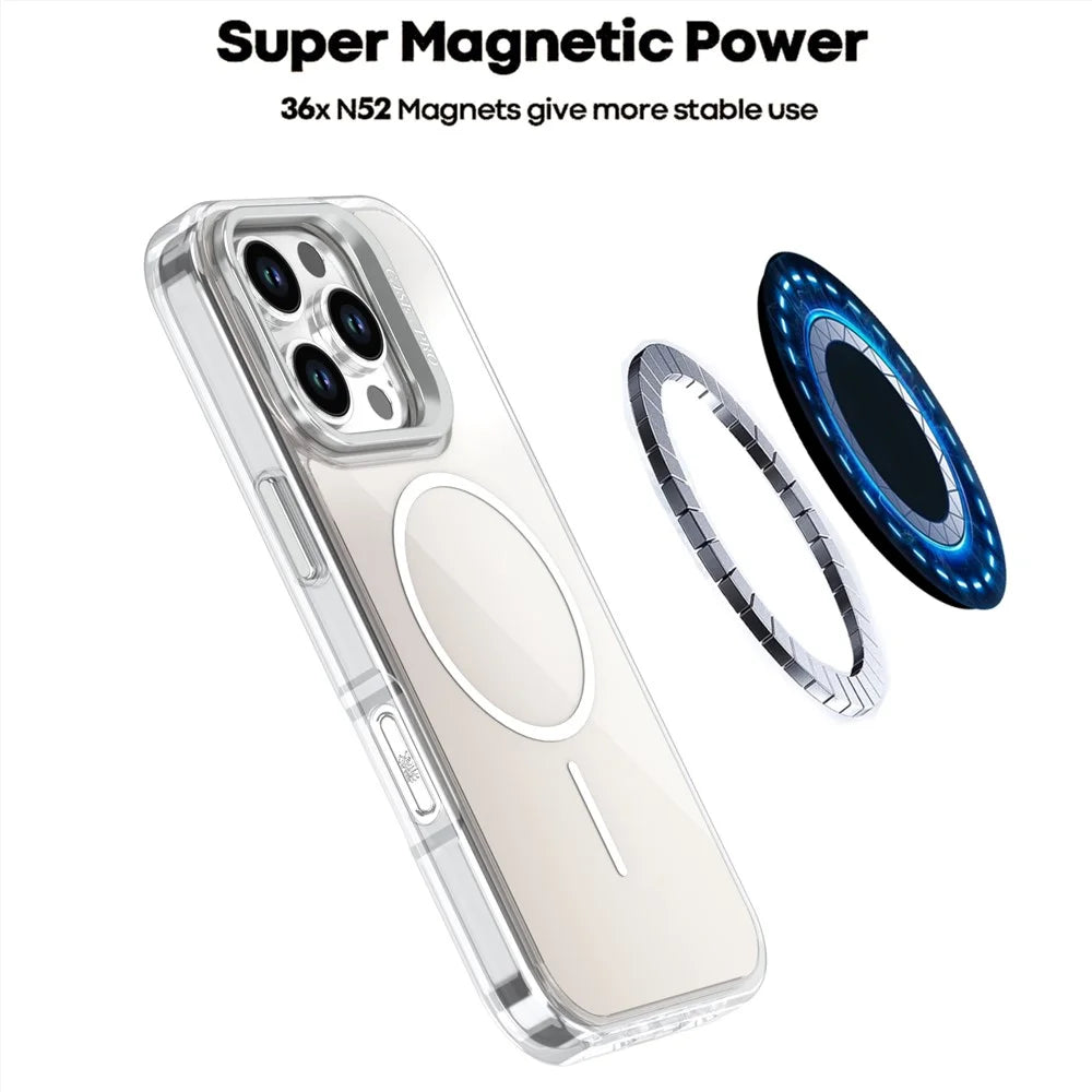 For iPhone 16 Pro Case Compatible with MagSafe TPU + Acrylic Gradient Phone Cover with Kickstand - White - 7