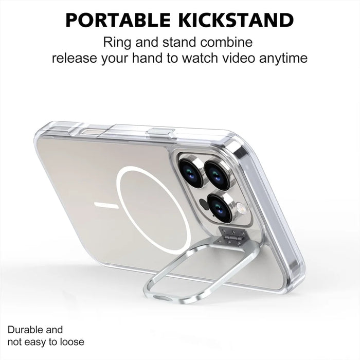 For iPhone 16 Pro Max Case Compatible with MagSafe TPU + Acrylic Phone Cover with Lens Frame Kickstand - White - 3