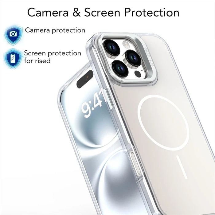 For iPhone 16 Pro Max Case Compatible with MagSafe TPU + Acrylic Phone Cover with Lens Frame Kickstand - White - 5