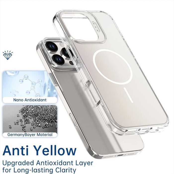 For iPhone 16 Pro Max Case Compatible with MagSafe TPU + Acrylic Phone Cover with Lens Frame Kickstand - White - 6