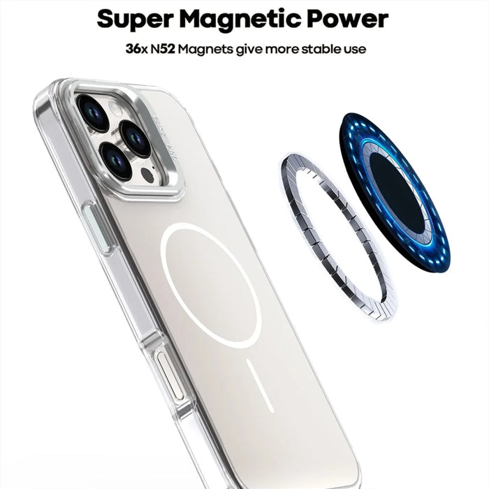 For iPhone 16 Pro Max Case Compatible with MagSafe TPU + Acrylic Phone Cover with Lens Frame Kickstand - White - 7
