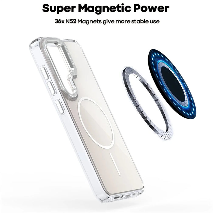 For Samsung Galaxy S25 Magnetic Case TPU + Acrylic Gradient Phone Cover with Kickstand - White - 3