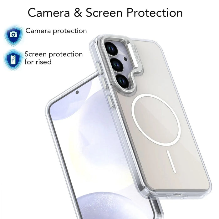 For Samsung Galaxy S25 Magnetic Case TPU + Acrylic Gradient Phone Cover with Kickstand - White - 5
