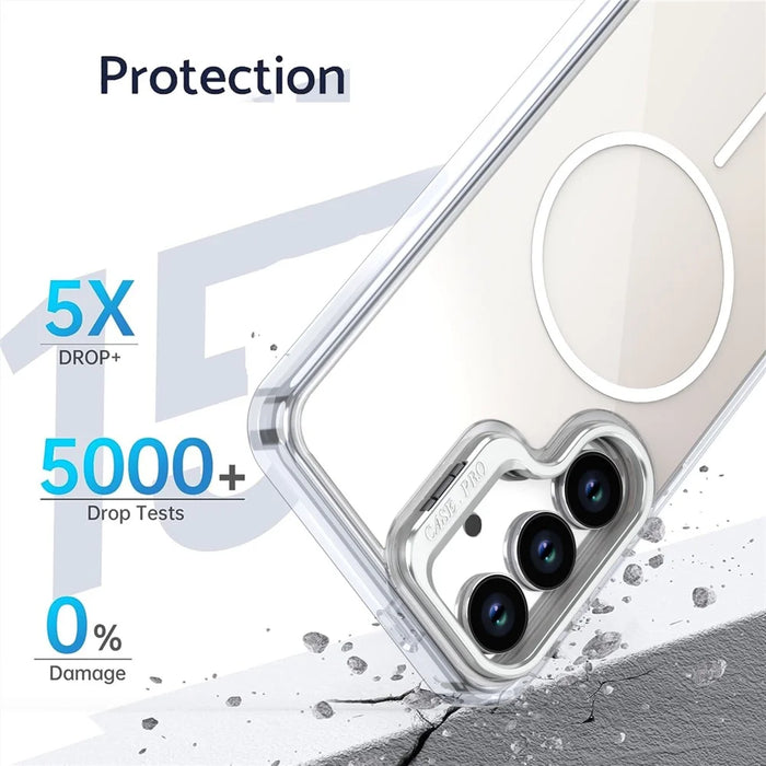 For Samsung Galaxy S25 Magnetic Case TPU + Acrylic Gradient Phone Cover with Kickstand - White - 6