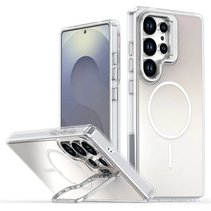 For Samsung Galaxy S25 Ultra Magnetic Case TPU + Acrylic Gradient Phone Cover with Kickstand - White - 1