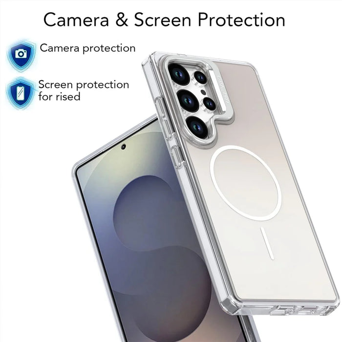 For Samsung Galaxy S25 Ultra Magnetic Case TPU + Acrylic Gradient Phone Cover with Kickstand - White - 5
