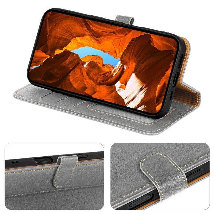 For OnePlus 13T 5G Case RFID Blocking Wallet Litchi Texture Leather Phone Cover Magnetic Clasp - Grey - 3