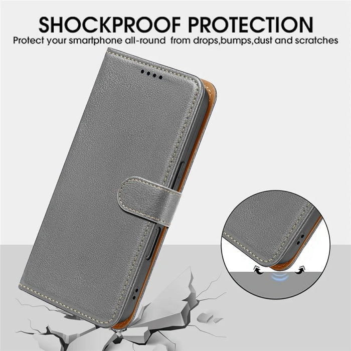 For OnePlus 13T 5G Case RFID Blocking Wallet Litchi Texture Leather Phone Cover Magnetic Clasp - Grey - 4