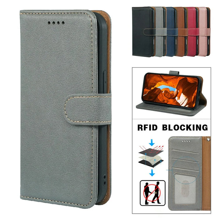 For OnePlus 13T 5G Case RFID Blocking Wallet Litchi Texture Leather Phone Cover Magnetic Clasp - Grey - 5