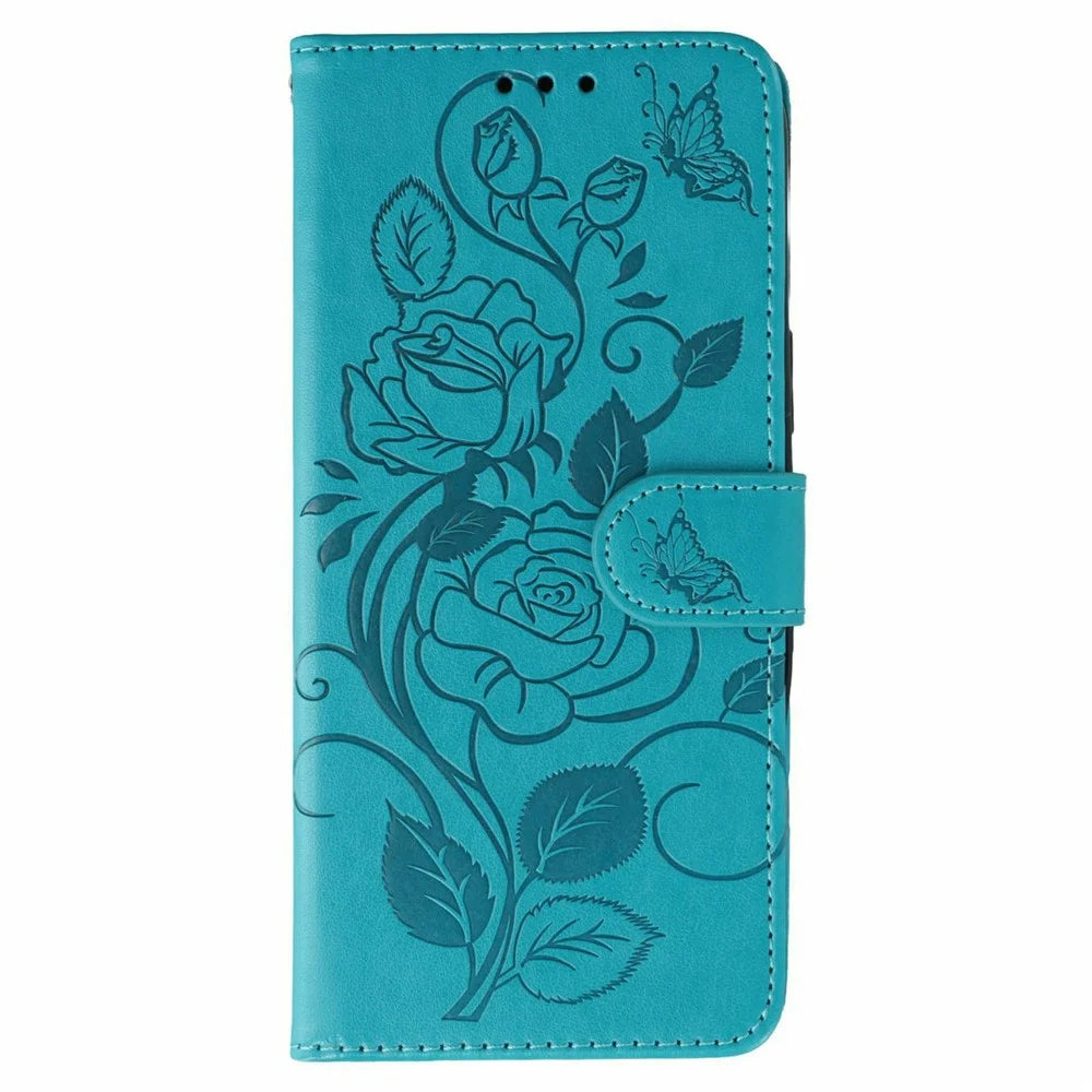 For OnePlus 13T 5G Case Wallet Stand Imprinted Rose Butterfly PU Leather Phone Cover - Blue - 4