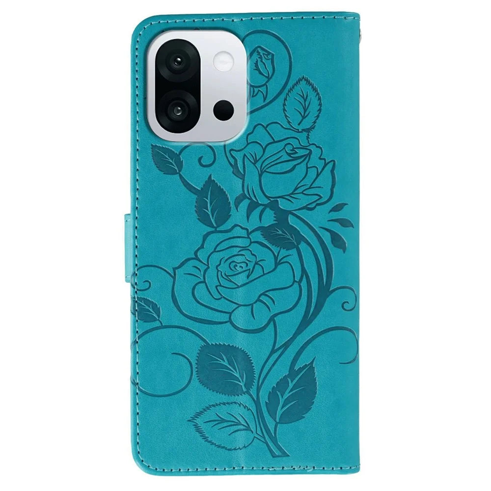 For OnePlus 13T 5G Case Wallet Stand Imprinted Rose Butterfly PU Leather Phone Cover - Blue - 5