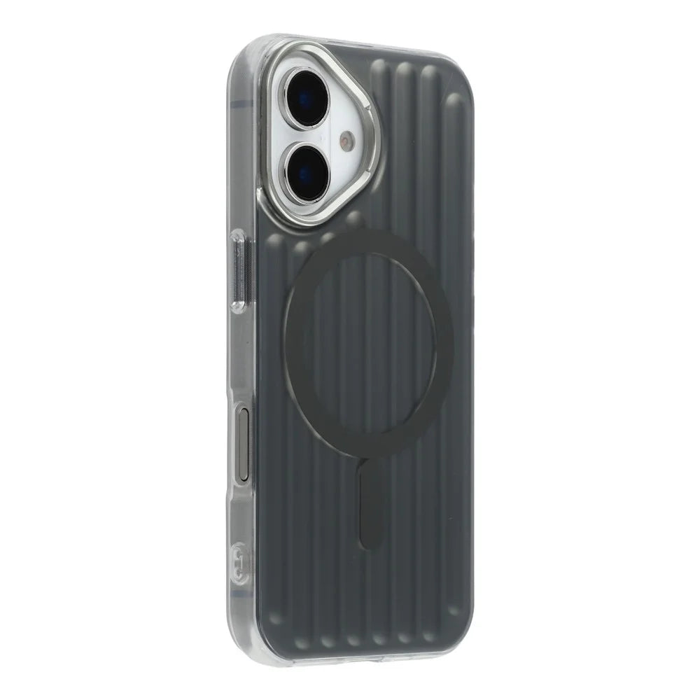 For iPhone 16 Case Compatible with MagSafe Luggage Texture IMD TPU Phone Back Cover - Grey - 1