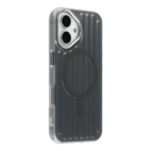 For iPhone 16 Case Compatible with MagSafe Luggage Texture IMD TPU Phone Back Cover - Grey - 1