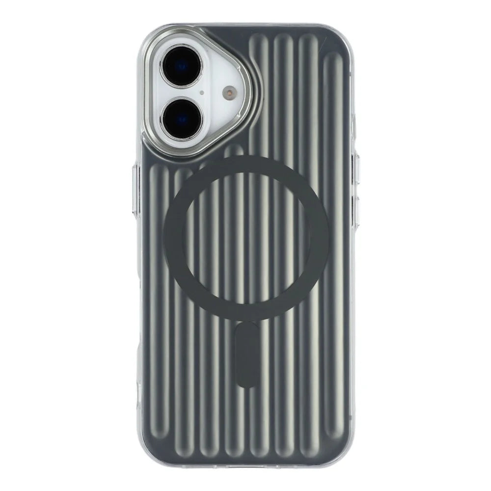 For iPhone 16 Case Compatible with MagSafe Luggage Texture IMD TPU Phone Back Cover - Grey - 3