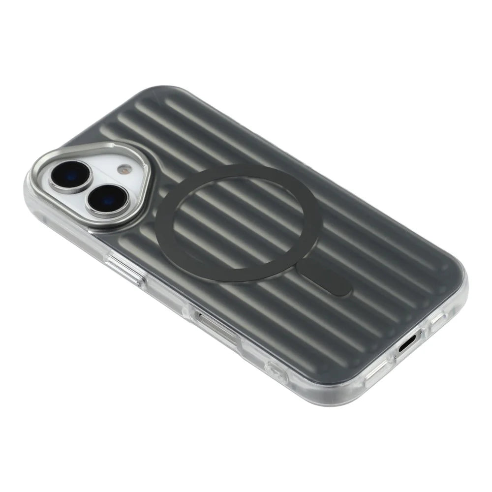 For iPhone 16 Case Compatible with MagSafe Luggage Texture IMD TPU Phone Back Cover - Grey - 4