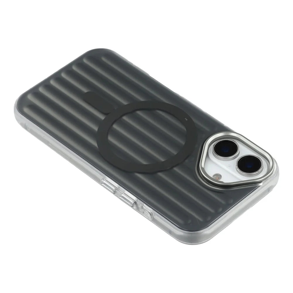 For iPhone 16 Case Compatible with MagSafe Luggage Texture IMD TPU Phone Back Cover - Grey - 5