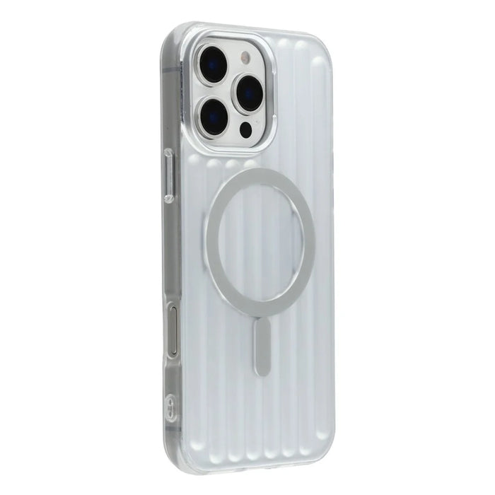 For iPhone 16 Pro Case Compatible with MagSafe Luggage Texture IMD TPU Phone Back Cover - Silver - 1