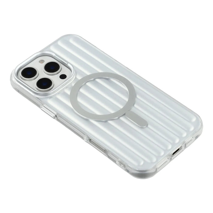 For iPhone 16 Pro Case Compatible with MagSafe Luggage Texture IMD TPU Phone Back Cover - Silver - 4