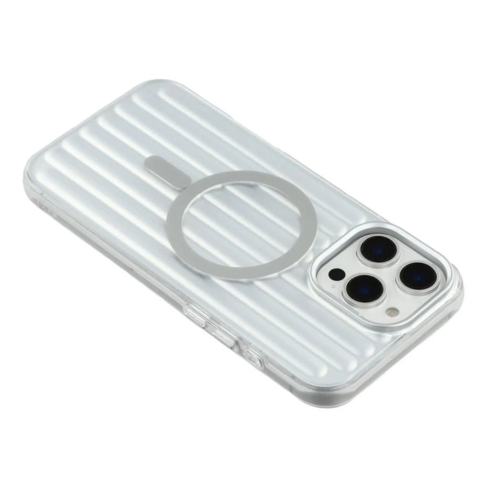 For iPhone 16 Pro Case Compatible with MagSafe Luggage Texture IMD TPU Phone Back Cover - Silver - 5