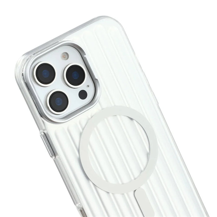 For iPhone 16 Pro Case Compatible with MagSafe Luggage Texture IMD TPU Phone Back Cover - Silver - 6