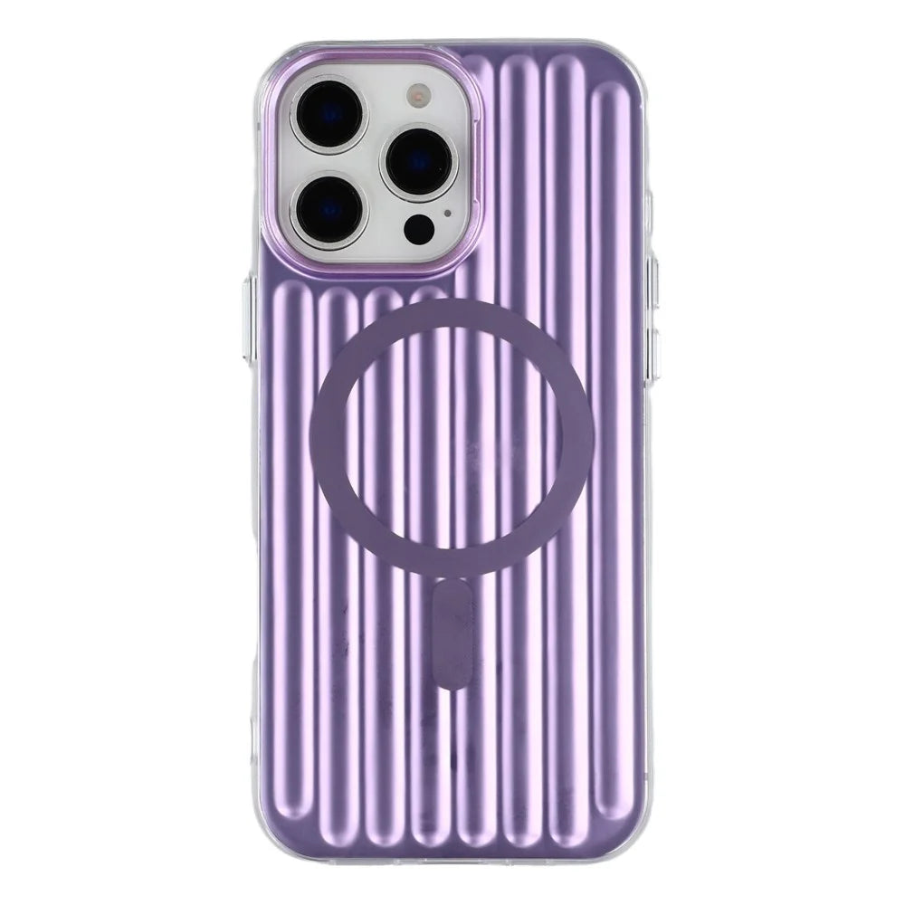 For iPhone 15 Pro Case Compatible with MagSafe Luggage Texture IMD TPU Phone Back Cover - Purple - 1