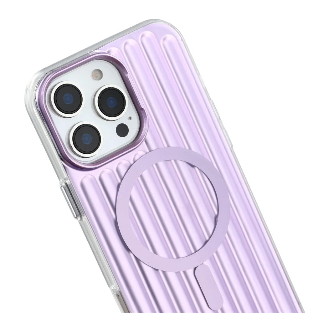 For iPhone 15 Pro Case Compatible with MagSafe Luggage Texture IMD TPU Phone Back Cover - Purple - 4