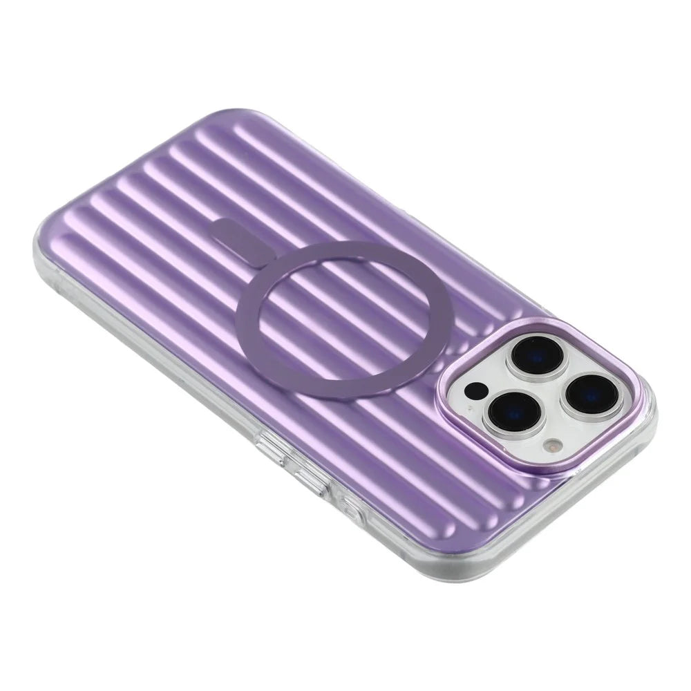 For iPhone 15 Pro Max Case Compatible with MagSafe Luggage Texture IMD TPU Phone Back Cover - Purple - 3