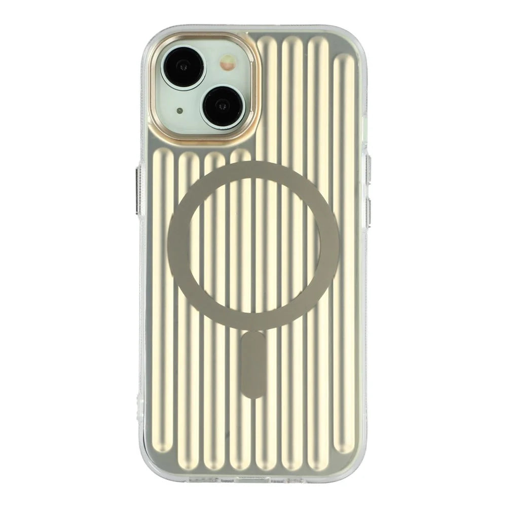 For iPhone 15 Case Compatible with MagSafe Luggage Texture IMD TPU Phone Back Cover - Gold - 3