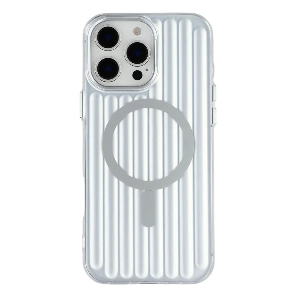 For iPhone 16 Pro Max Case Compatible with MagSafe Luggage Texture IMD TPU Phone Back Cover - Silver - 3