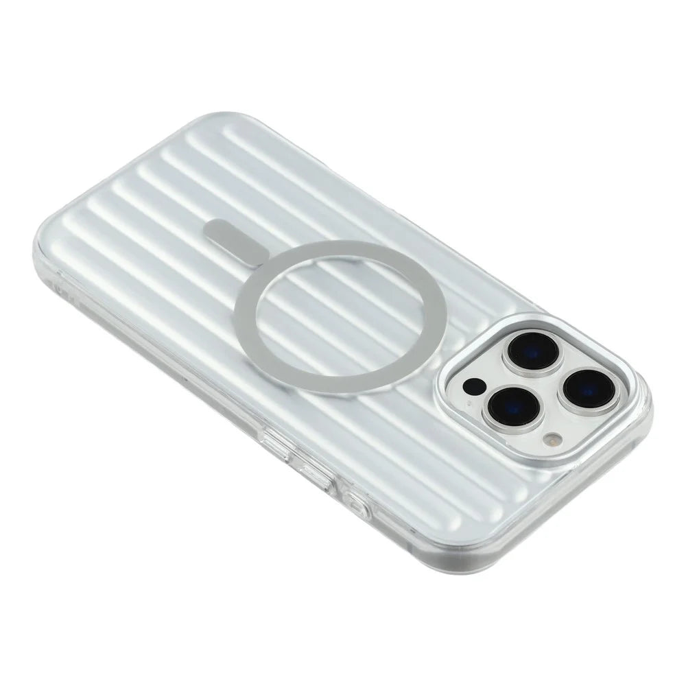 For iPhone 16 Pro Max Case Compatible with MagSafe Luggage Texture IMD TPU Phone Back Cover - Silver - 5