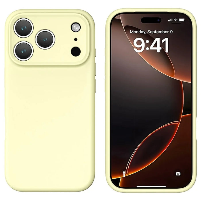 For iPhone 17 Pro Case Precision Fit PC + Liquid Silicone Protective Phone Cover with Microfiber Lining - Cream Yellow - 2