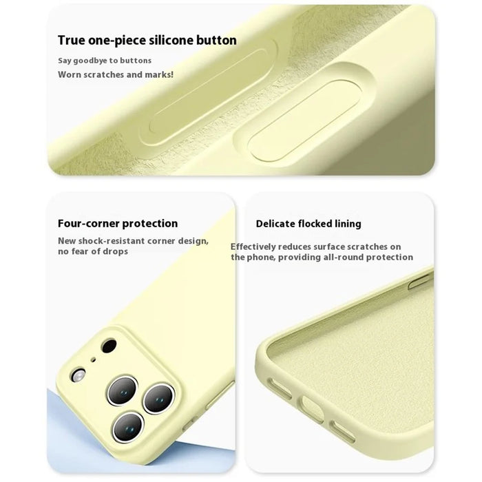 For iPhone 17 Pro Case Precision Fit PC + Liquid Silicone Protective Phone Cover with Microfiber Lining - Cream Yellow - 5