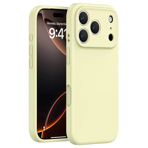 For iPhone 17 Pro Max Case Precision Fit PC + Liquid Silicone Protective Phone Cover with Microfiber Lining - Cream Yellow - 1