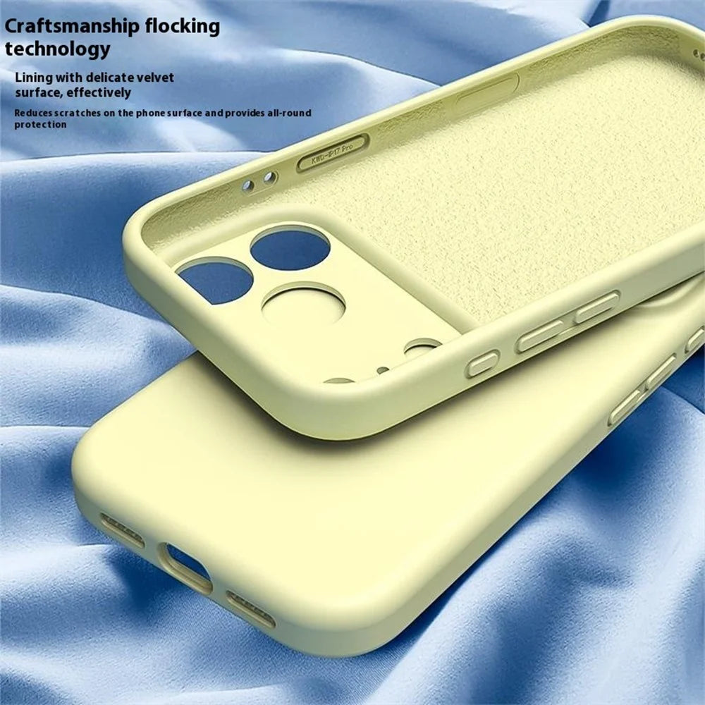 For iPhone 17 Pro Max Case Precision Fit PC + Liquid Silicone Protective Phone Cover with Microfiber Lining - Cream Yellow - 4